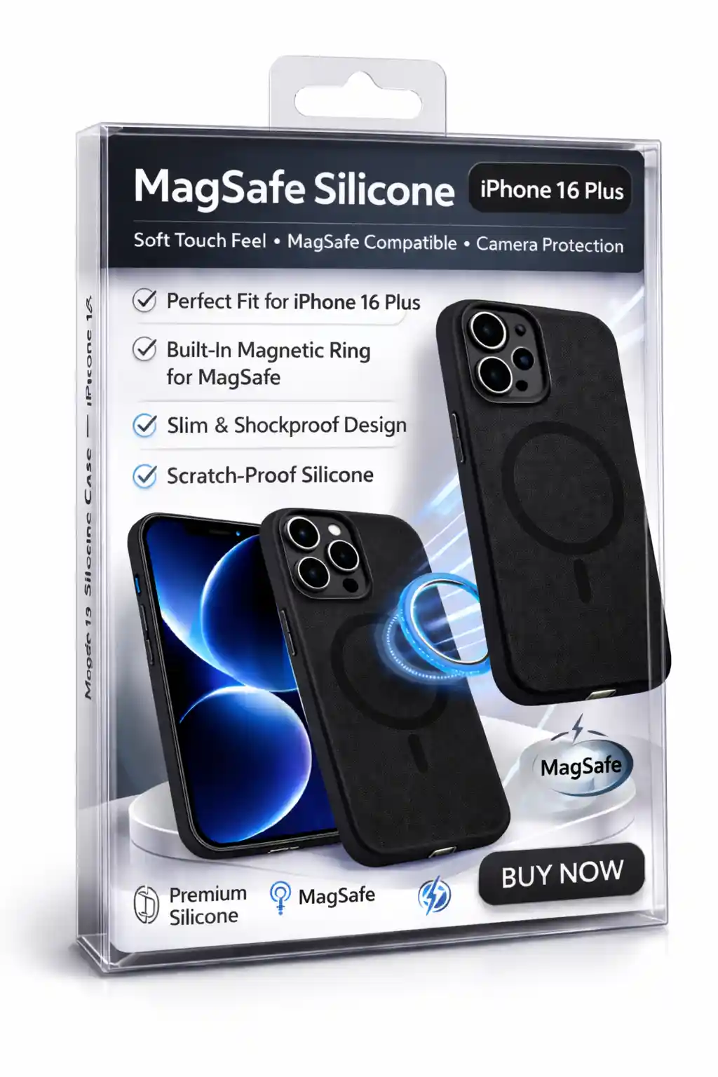 	MagSafe Silicone Case For iPhone 16 Plus Black